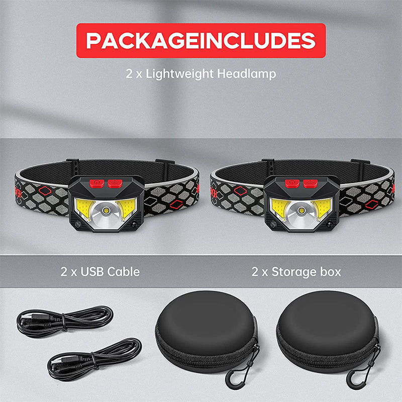 Rechargeable LED Headlamp Waterproof USB Head Torch - 1000 Lumens 2PCS